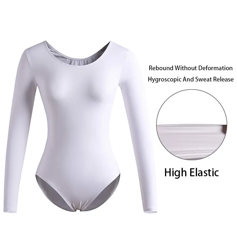 Women's Classic Team Basic Long Sleeve Ballet Dance Leotards for Adult Gymnastics Dance Tops with Soft Lining Ballet Clothes
