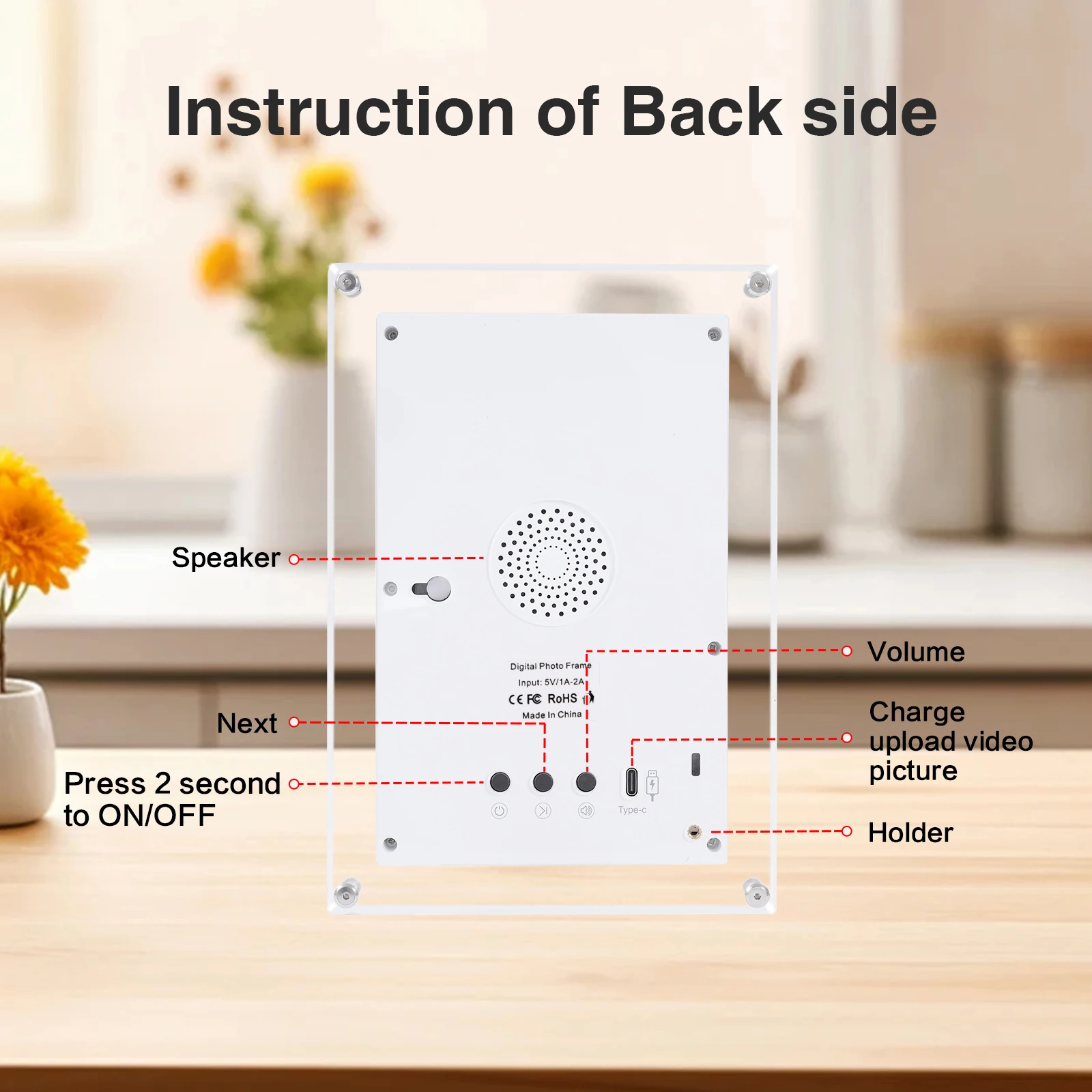 إطار صور رقمي أكريليك 7 بوصة 2000 مللي أمبير في الساعة 1024 × 600 واي فاي شاشة عرض عمودية IPS ذاكرة 8G فيديو صور متعدد الوظائف #2