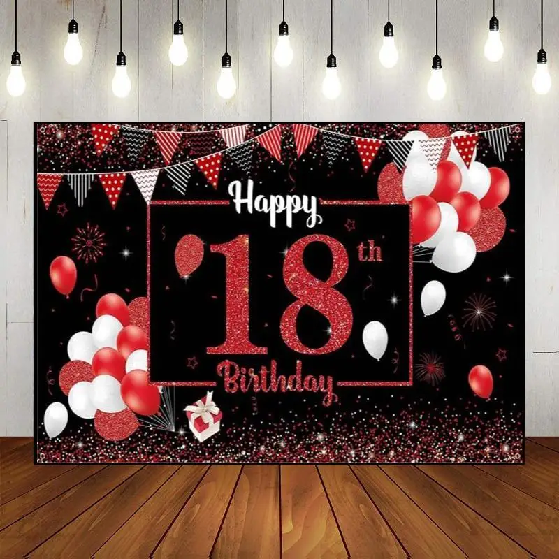 

Banner Background Party Backdrop Golden Wall Balloon The Breath of Youth Custom Photography Photo Happy 18th Birthday Decoration