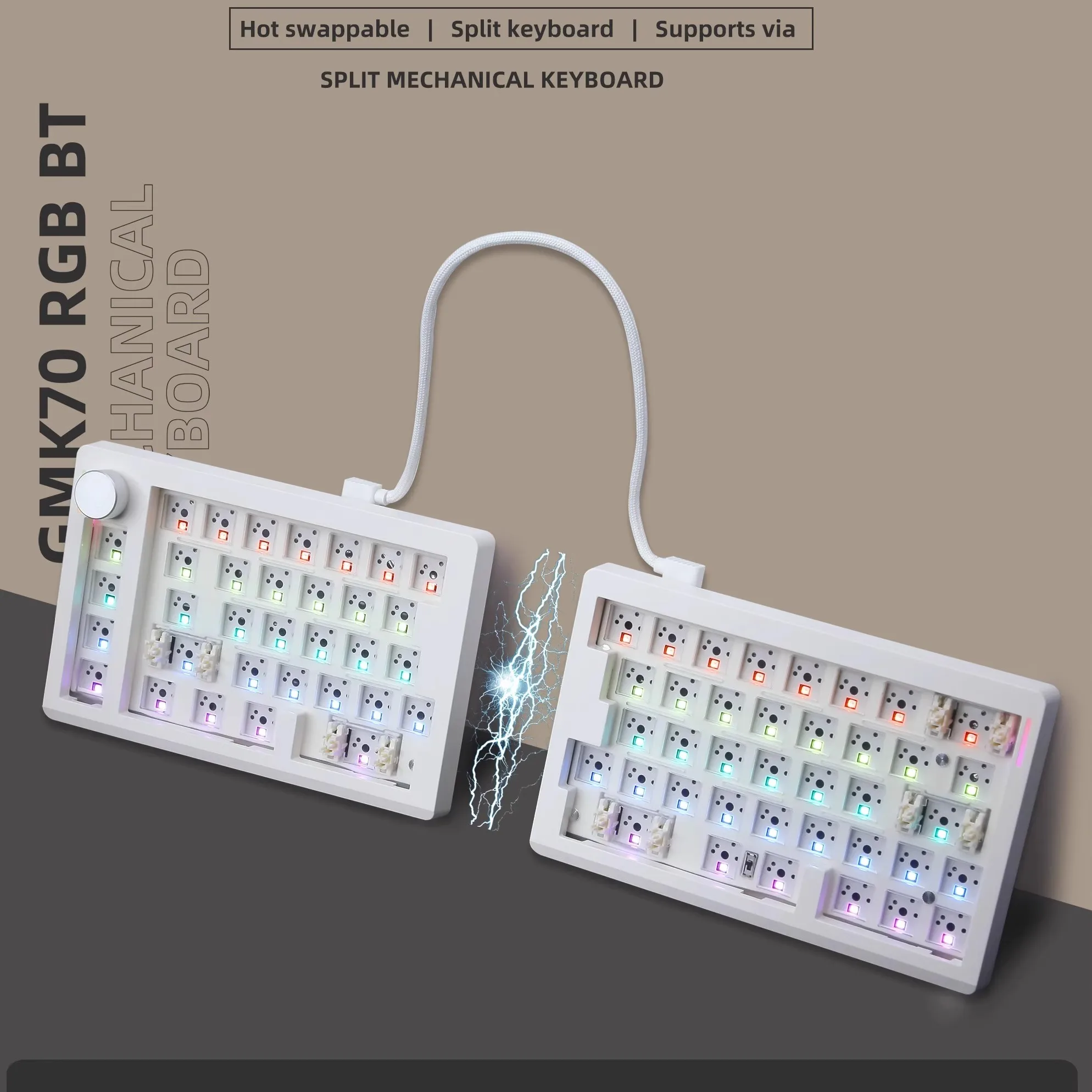 

GMK70 Split Keyboard Kit Customized RGB Hot Swap Tri-mode Split Mechanical Keyboard Ergonomics Support VIA No Switch Keycaps