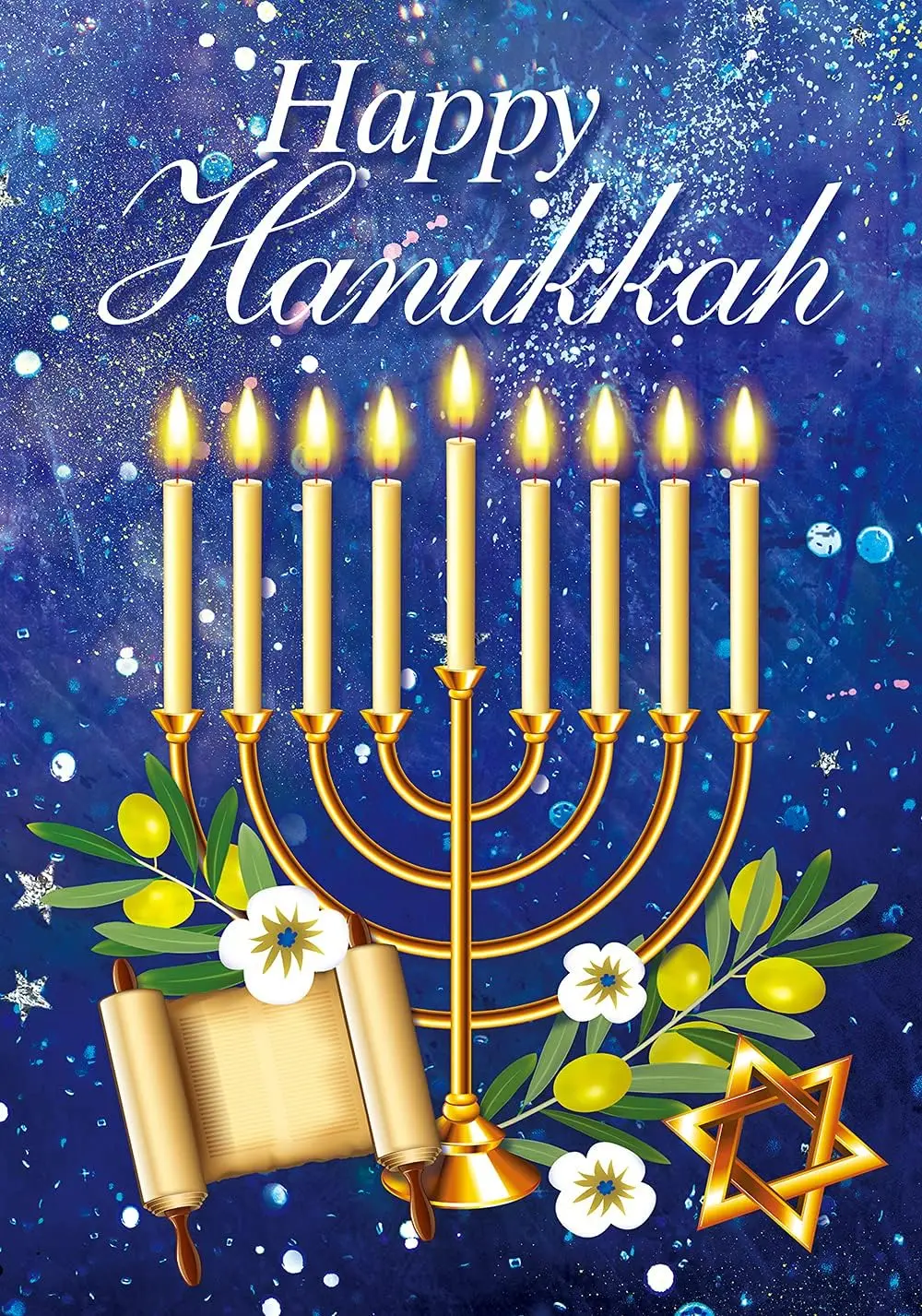 Texupday Happy Hanukkah Winter House Flag Candle Menorah Jewish Outdoor Yard Flag 28