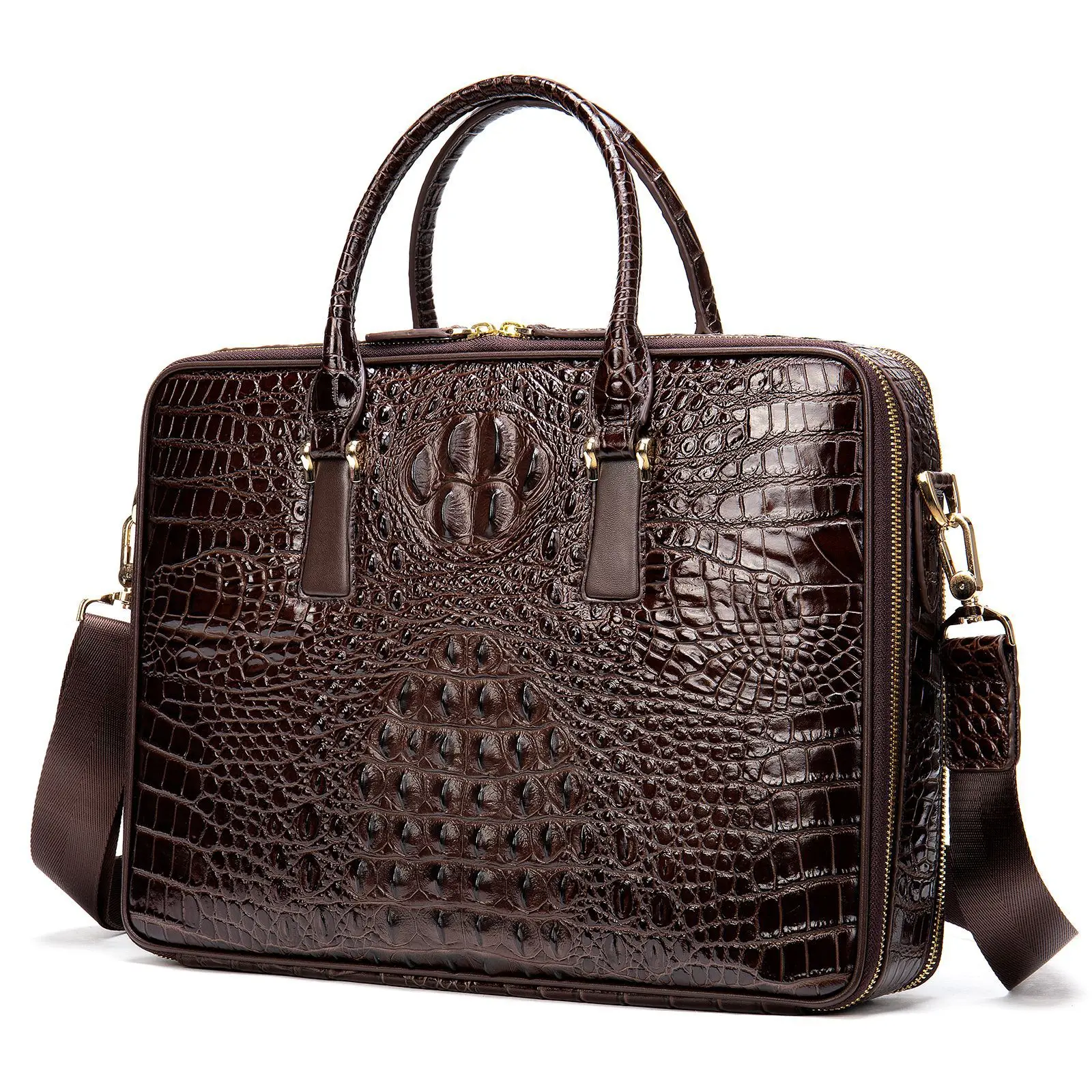 Men's Briefcase Leather Crocodile-print Tote Bag 14 Inch Computer Business Cross-body Bag