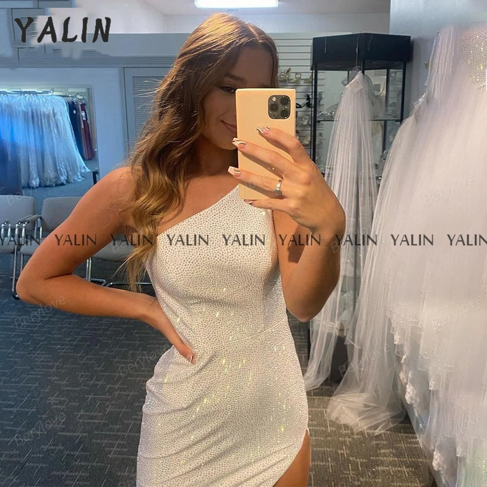 YALIN-vestido de noche largo con purpurina y abertura alta, traje de sirena de lujo para baile de graduación, lentejuelas, cola de barrido, marfil