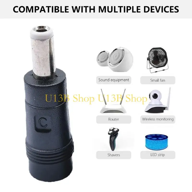 Adaptador alimentación del adaptador carga negro U13B DC5521 a DC5525 Cabezal conversión Convertidor conector a