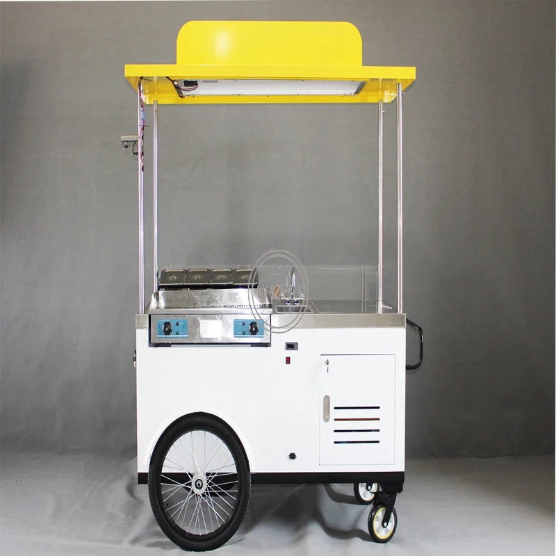 Hand Push Hot Dot Cart Mobile Snack Vending Tricycle Outdoor Cargo Bike with 4 Wheel