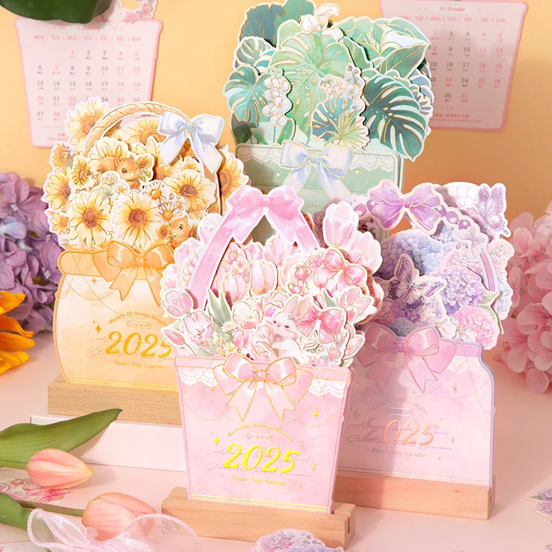 2025 Bloomy Flowers Calendar Desk Calendar Tabletop Calendar Standing Monthly Calendar Year For Home School Desktop Decorations