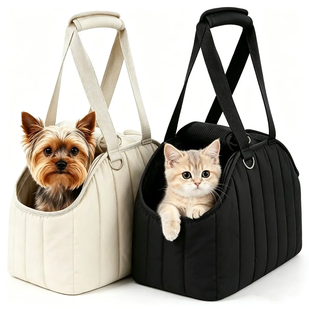 Dog and Cat Carrier Bag Pet Handbag Autumn and Winter Ultra-Light Quilted Cotton Pet Carrying Bag Single Shoulder Cat Outing Bag