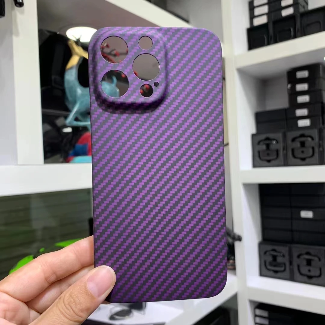Coque de téléphone violet ACC-Real Carbon pour iPhone 14, fibre de carbone Pure, appareil photo à trou fin, coque Anti-chute, coque 14 Pro Max