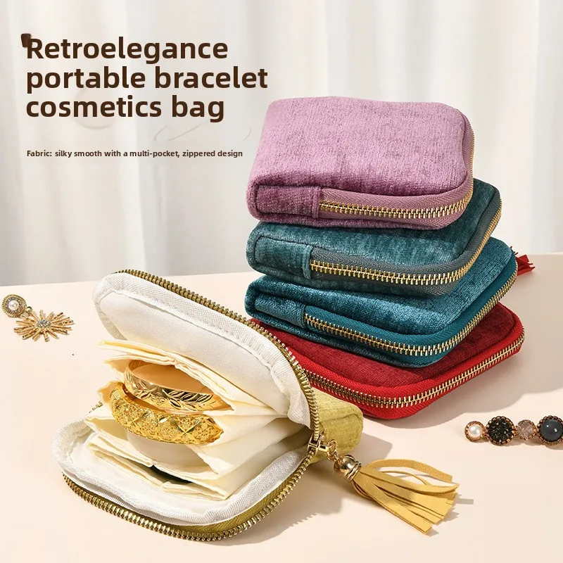 

Портативный органайзер для украшений с металлической молнией для браслетов, нефритовых браслетов, ожерелий, колец, дорожный чехол-сумка для хранения