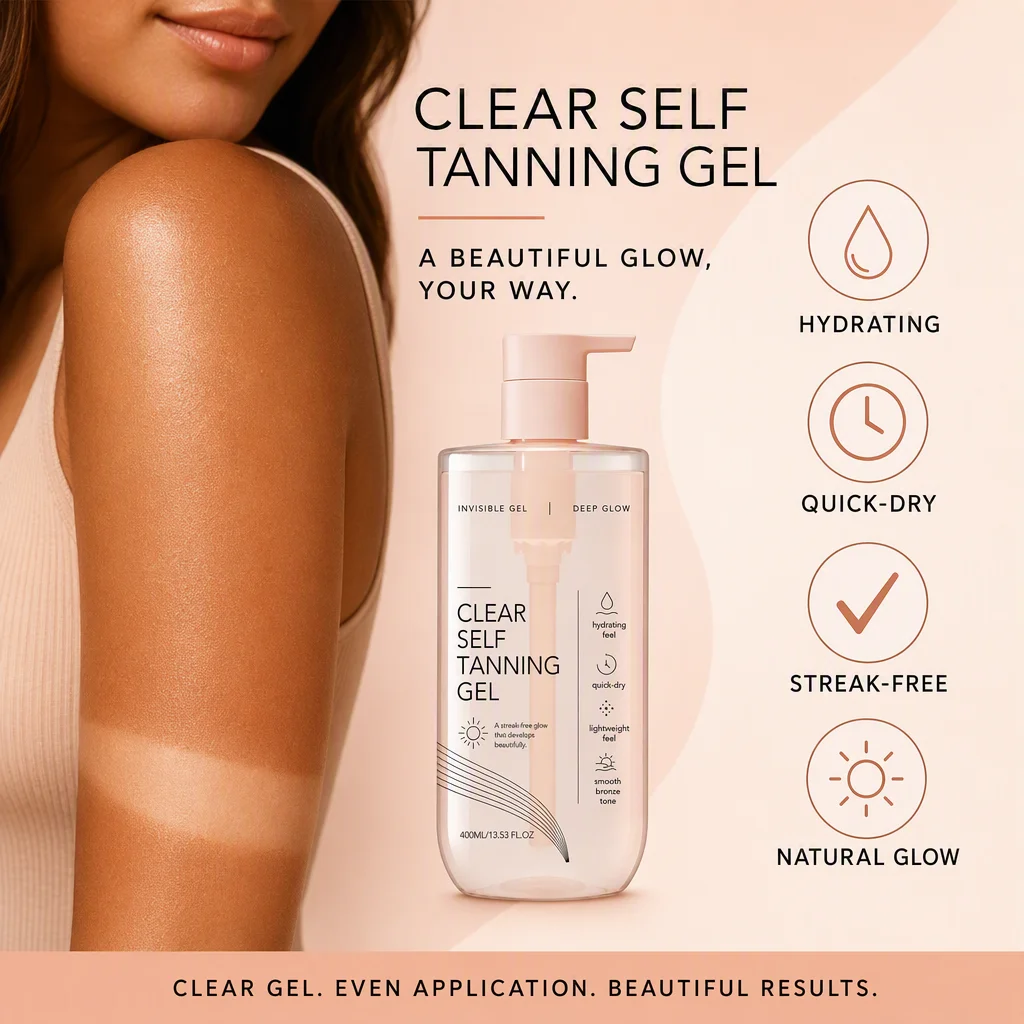 Gentle Clear Self Tanning Gel Hydrating Sunless Tanner Lotion Clear Bronzing Body Gel Non-sticky Natural Bronze Glow 400ml