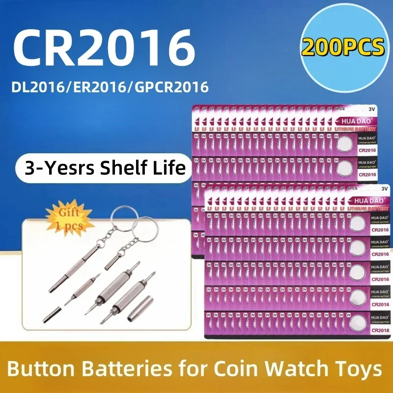 

200Pcs CR2016 3V Button Batteries LM2016 BR2016 DL2016 CR 2016 Cell Coin Lithium Battery for Watch Electronic Toy Calculators