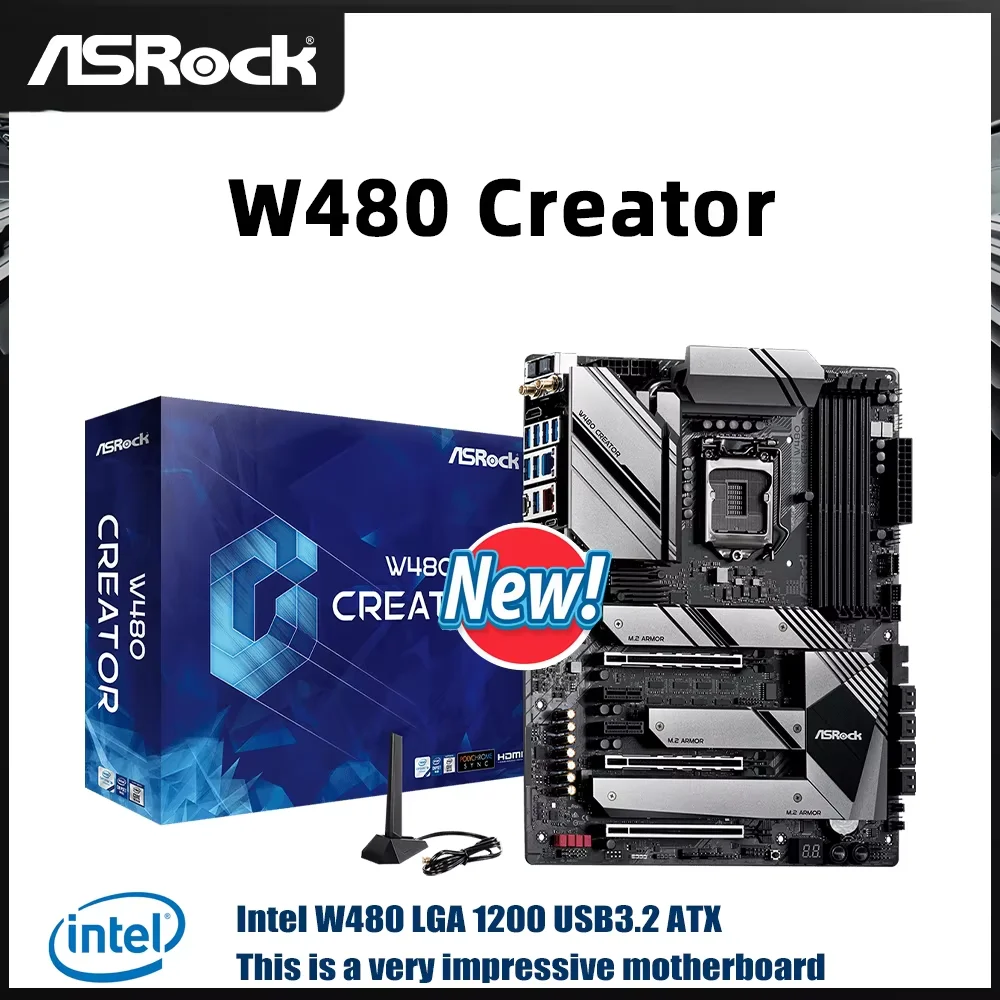 ASRock W480 Creator Motherboard Intel W480 LGA1200 Xeon W-1200 & 10th Gen Core ECC DDR4 PCIe4.0 Thunderbolt3 10G LAN 4xM.2