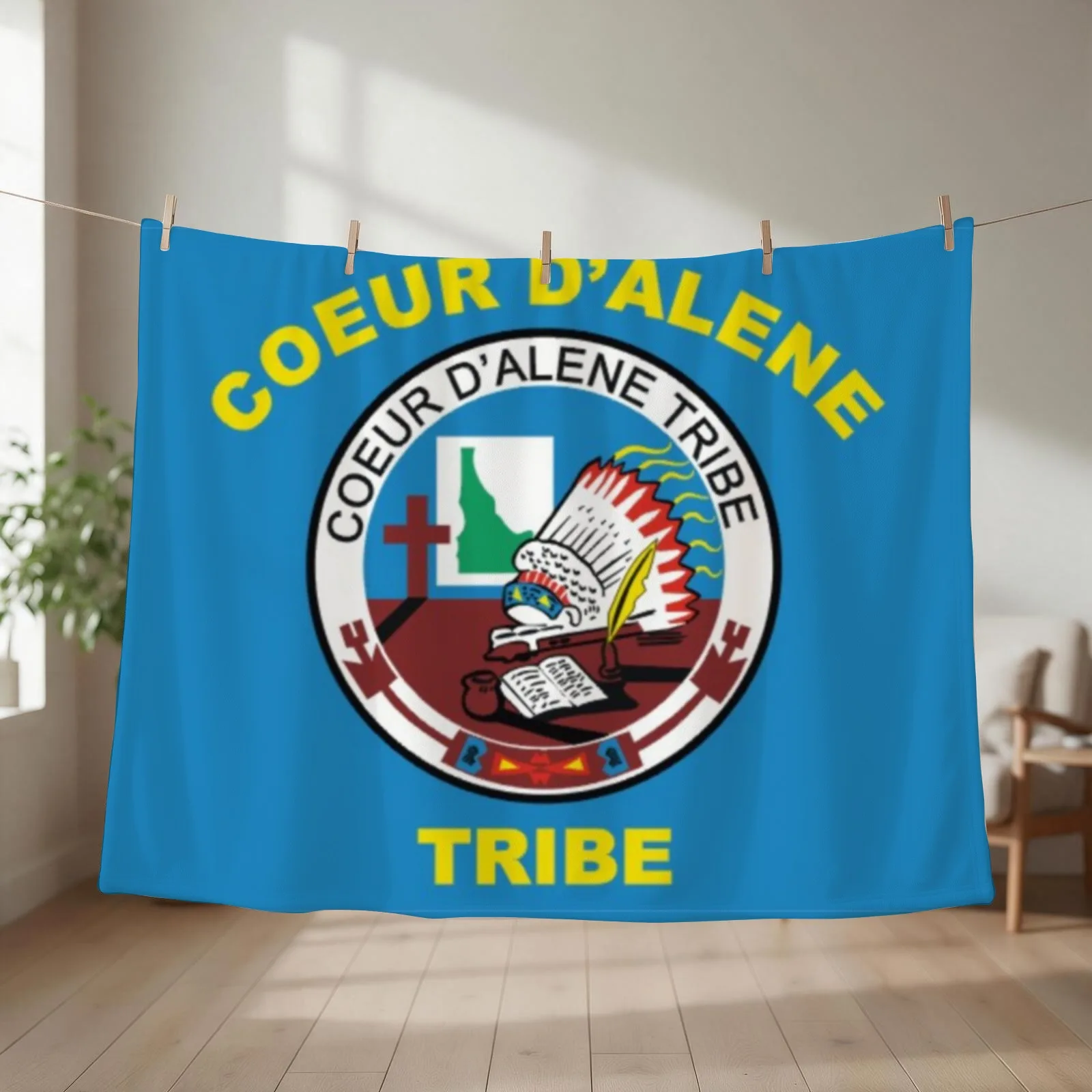 Flag of Coeur d'Alene Tribe USA Throw Blanket couch cozy soft plush fuzzy picnic outdoor blanket