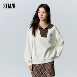 Semir Sweatshirt Women Large Lapel College Style Clothing Loose Dropped Shoulder Winter Literary Texture Playful Abrasive Top