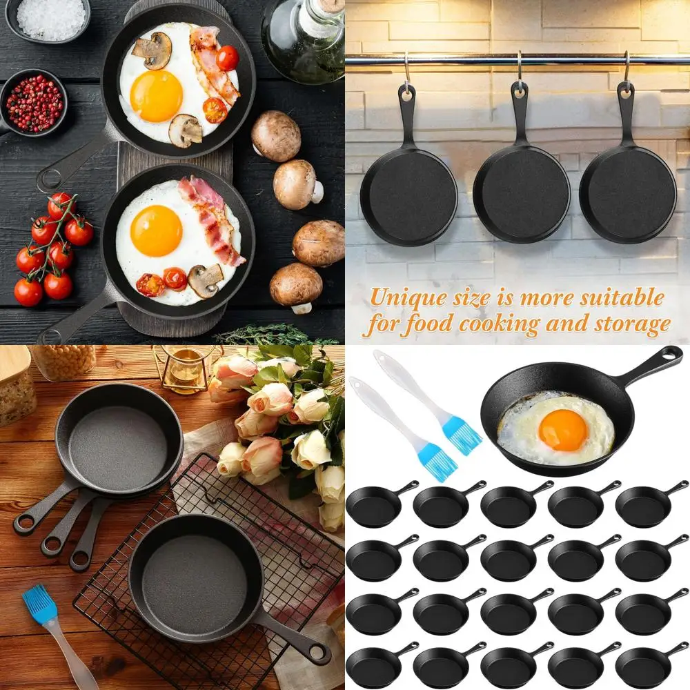 

4-Inch Cast Iron Skillet Set, Mini Nonstick Black Frying Pans, Ideal for Small Dishes, Eggs, and Outdoor Cooking with Oil Brush
