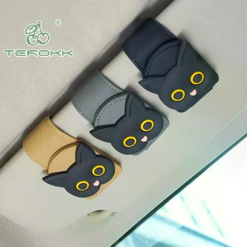 

Держатель в милом кошачьем стиле, магнитный чехол для очков для автомобиля, солнцезащитный козырек, многофункциональный автомобильный аксессуар, автомобильные аксессуары для девочек