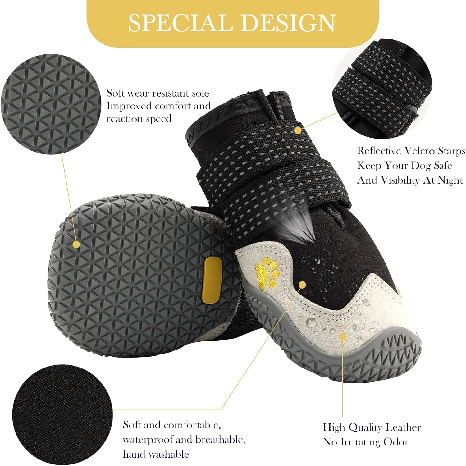 

Обувь для собак Hamaileon, дышащие сапоги для собак со светоотражающими ремнями, подошва для защиты лап собак для маленьких, средних и больших собак