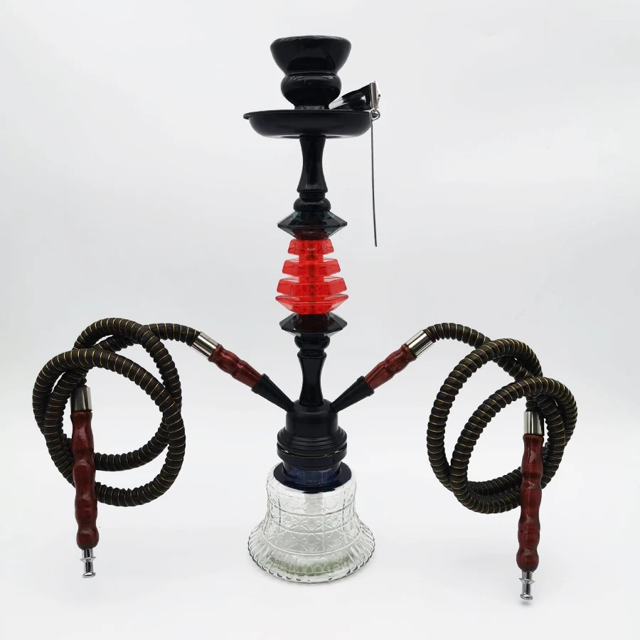 Arabia Hookah Set Large Double Tube Shisha Glass Bottle Ceramic Bowl Hose Water Pipe Bar KTV Hookah Accessories Birthday Gift D