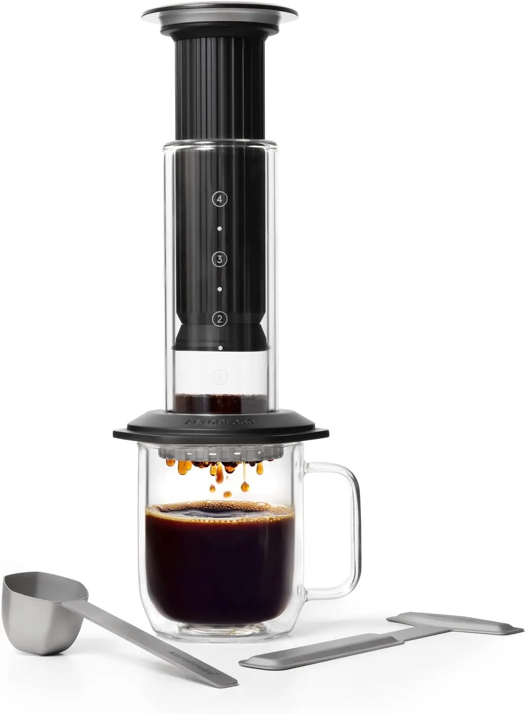 Premium Coffee Press, Glass, Stainless Steel & Aluminum, Black | Glass, Stainless Steel & Aluminum, All-in-One French Press, Pou