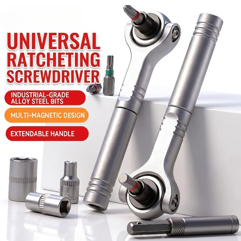 

Flexible Head Ratchet Screwdriver Industrial CR-V Steel Magnetic Bit Driver Multi-Angle Wrench for Automotive & Household Repair