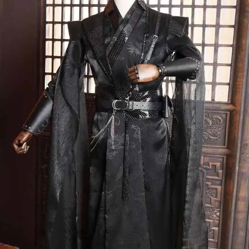 Male Carnival Cosplay Costume Adult Chinese Traditional Vintage Hanfu Black Sets Gothic Party Outfit For Men Women Plus Size XL