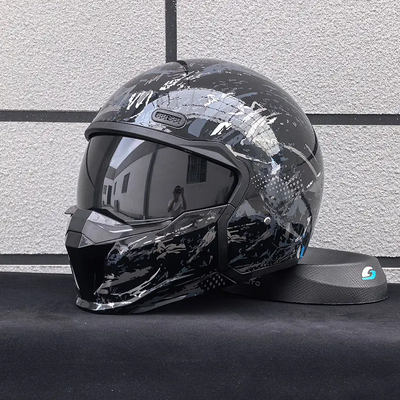 DOT Venom Teeth Modular Motorcycle Helmet Removable Jaw Mask Retro 3/4 Open Face Full Helmet Motorbike Scooter Helmet For Adult