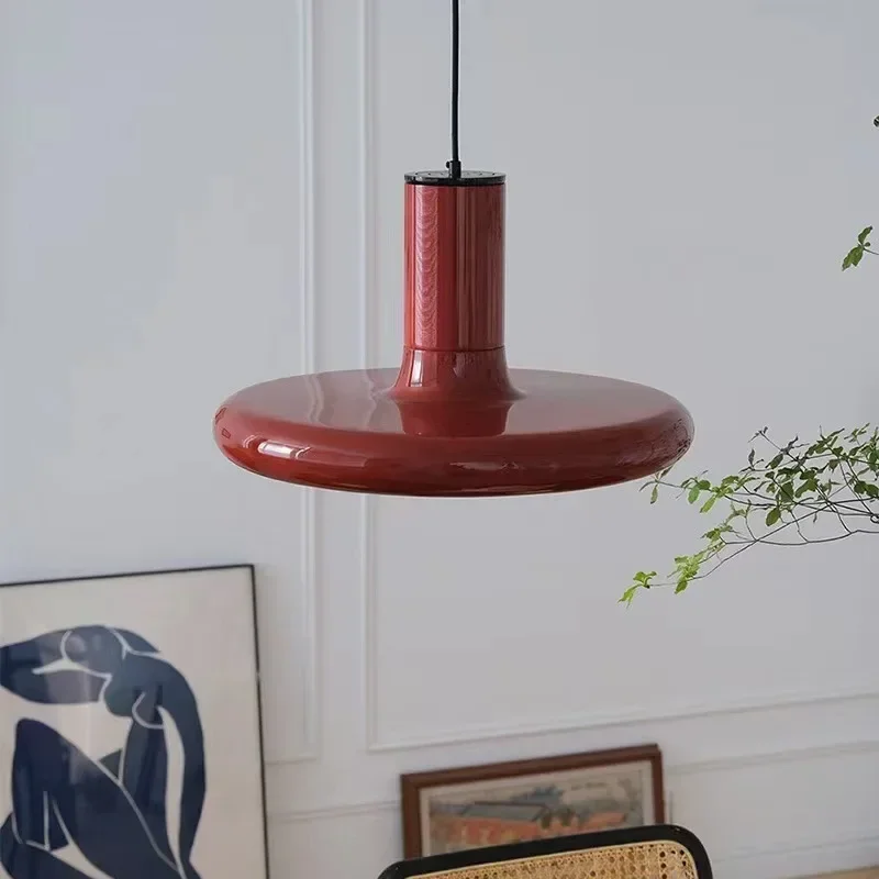 

Nordic UFO Red Flying Disc Pendant Lamp Simple Solid Color Led Chandelier for Bedroom Living Dining Room Light Home Decor
