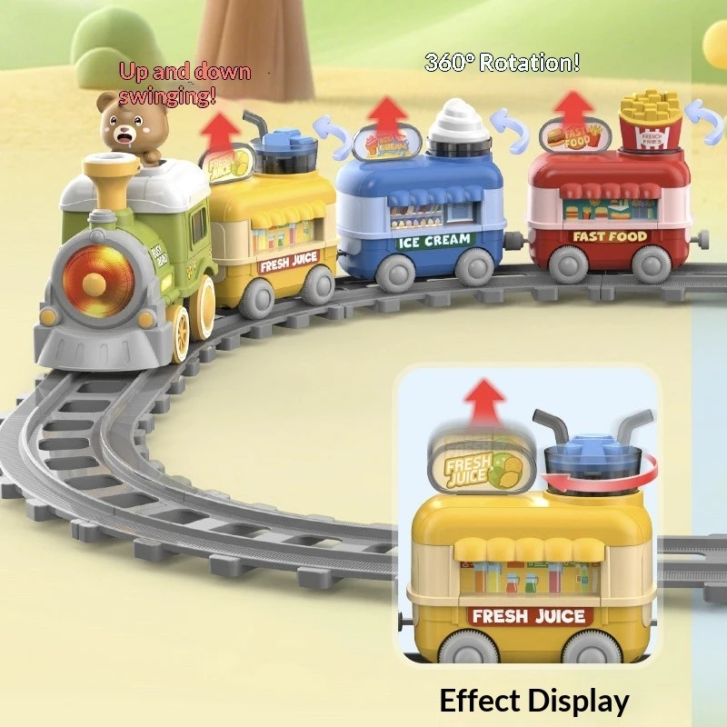 New Cartoon Spray Steam Train Track Playset Electric Magnetic Suction Simulation Locomotive Model Interactive Railway Toy