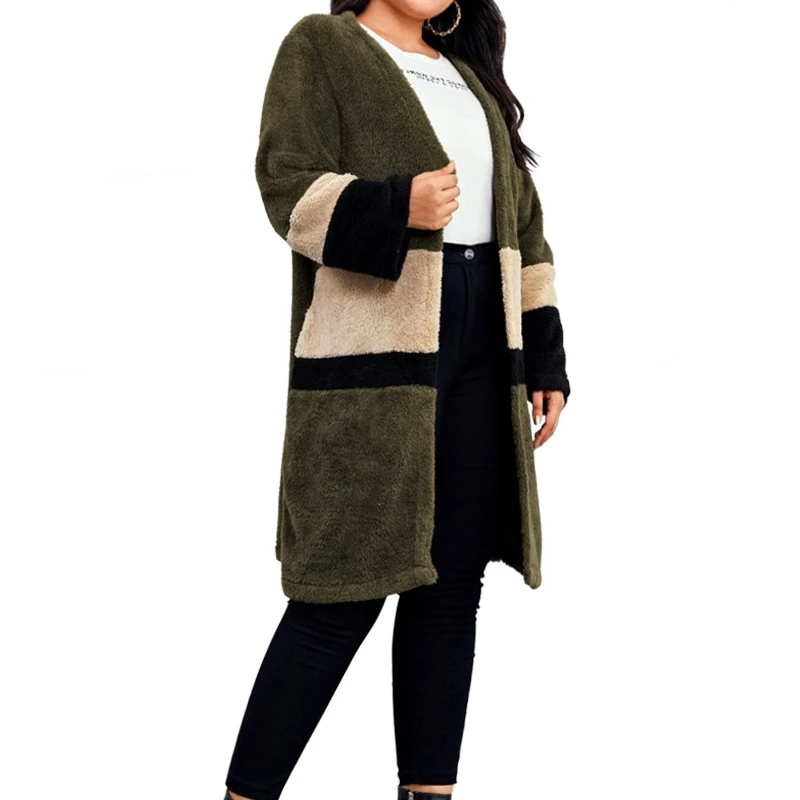 Autumn and winter plus size casual ladies coat 5XL -9XL fashion solid color stitching pocket long coat