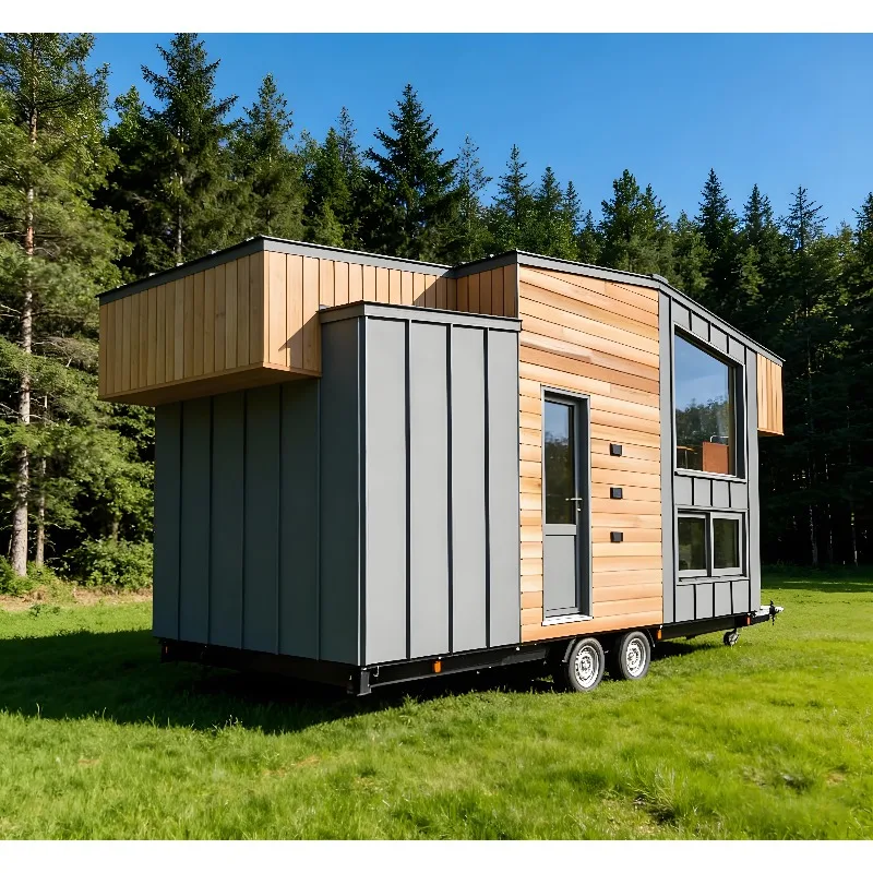 Prefab Tiny Modular Home on Wheels With Stairs, For Minimalist Living & Simplified Lifestyle For Downsizing Individuals