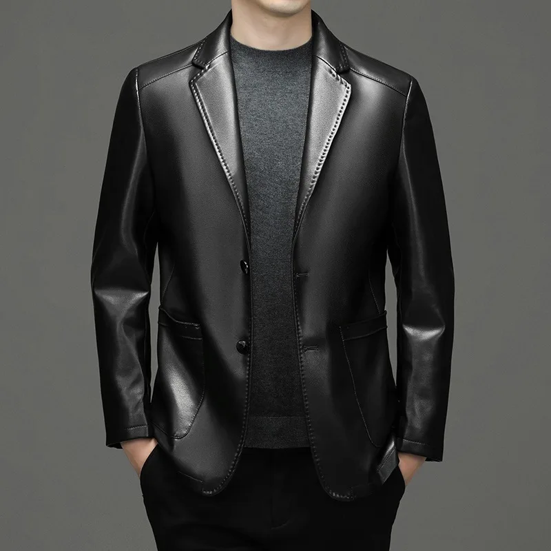 Autumn Winter Sheepskin Leather Jacket Men's Casual Outerwear