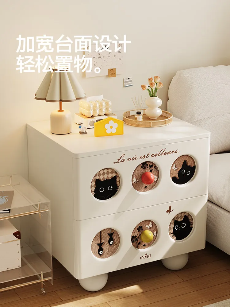 Armário de Cabeceira de Madeira Maciça Criativo para Uso Doméstico, Quarto Infantil, Estilo Creme Francês, Armário Lateral Fofo, Gaveteiros para Quarto