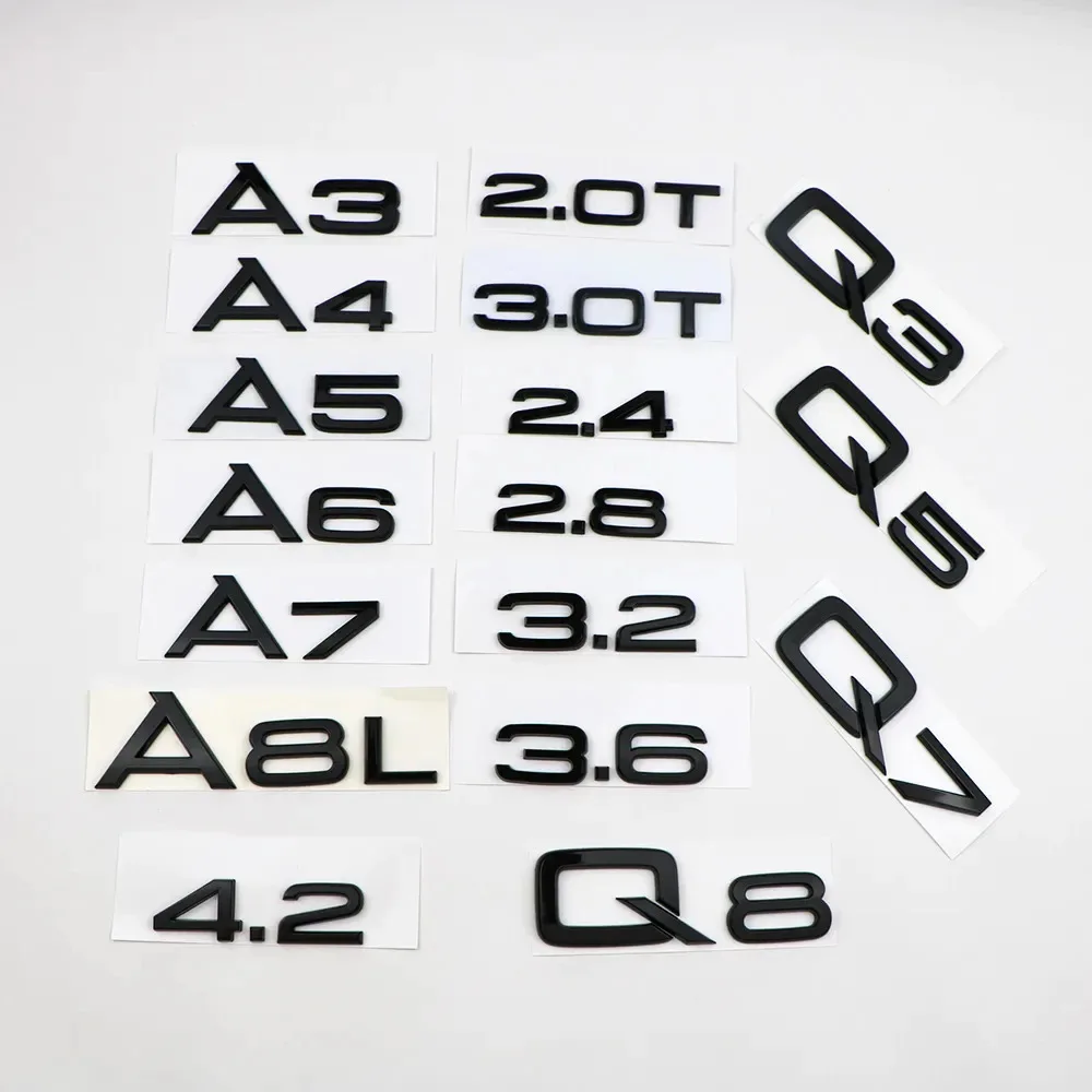 1PC  Audi Car Rear Sticker Black Silver 1.8T 2.0T 2.4 3.0T 3.2 3.6 4.2 A3 A4 A5 A6 A7 A8L Q3 Q5 Q7 Emblem Badge Logo Accessories