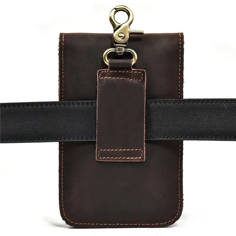 Leather Waist Bag Small Summer Pouch Hook Design Waist Pack Bag Cigarette Case 6" Phone Pouch Waist Belt Bag