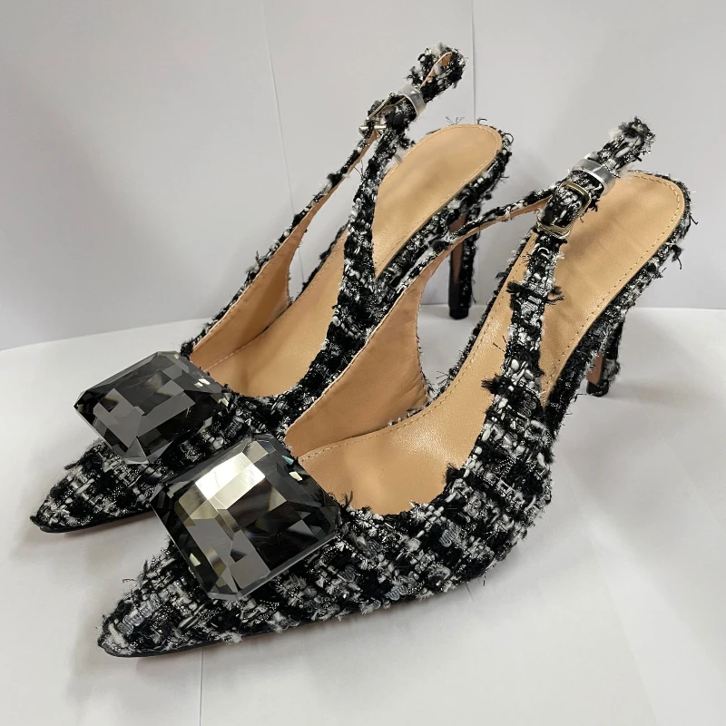 Edelstein Luxus Elegante Spitz Mit Hohen Absätzen Sandalen Frauen Sexy Klassische Slingback High Heels Weibliche Diamanten Designer Pumps Party Schuhe