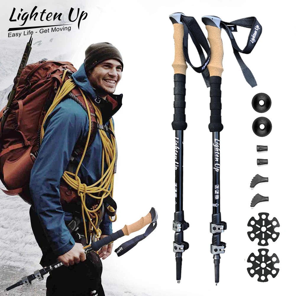 2pcs Climbing Stick 290g Aluminum Alloy Trekking Poles Walking Stick 등산스틱 Collapsible Telescopic Sticks Light with Storage Bag