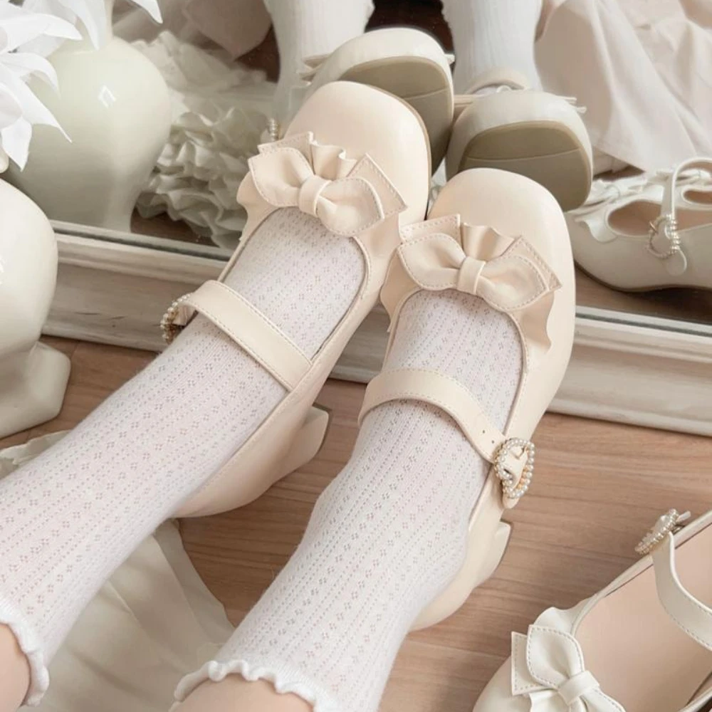 Lolita Shoes for Women Low Heel Summer Heels Mary Jane Shoes Love Buckle Casual Girls Platform Single Shoes