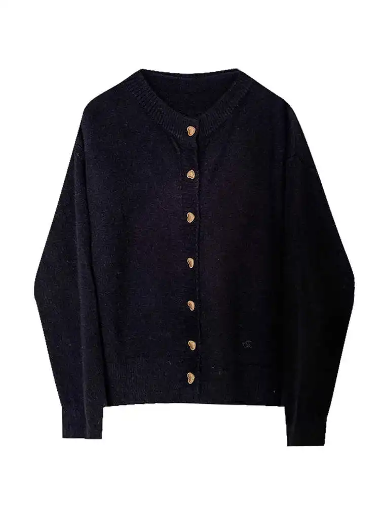 Cardigan à Manches sulfet Col Rond pour Femme, Tricot à Simple Boutonnage, Simple et Polyvalent, Couleur Unie, avec Bouton en Forme de Cœur