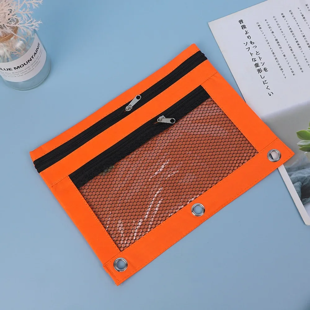 Documents Bag Practical Three Hole Pencil Case Pouch Portable Oxford Cloth Mesh Pencil Pouch Square Durable Storage Bag Office