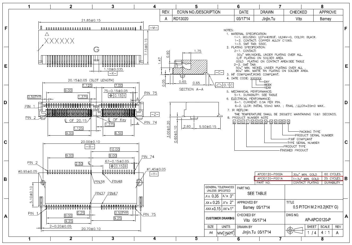 5PCS/APCI0120-P001A   APCI0136-P001A   M2/NGFF interface