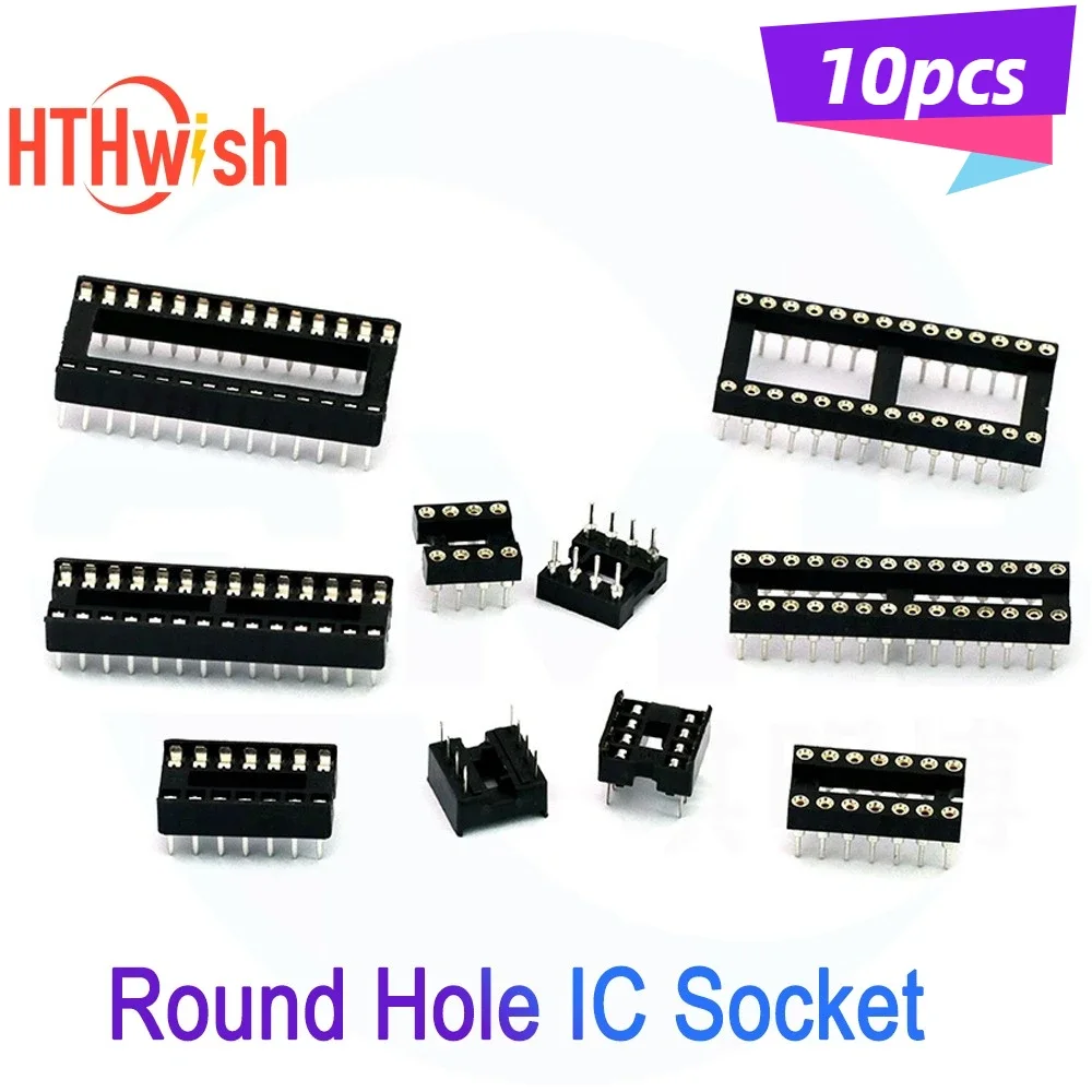10pcs/lot Round Hole IC Socket 2.54mm DIP Socket for Microcontroller/MCU Chip 6 8 14 16 18 20 24 28pin Connector Socket