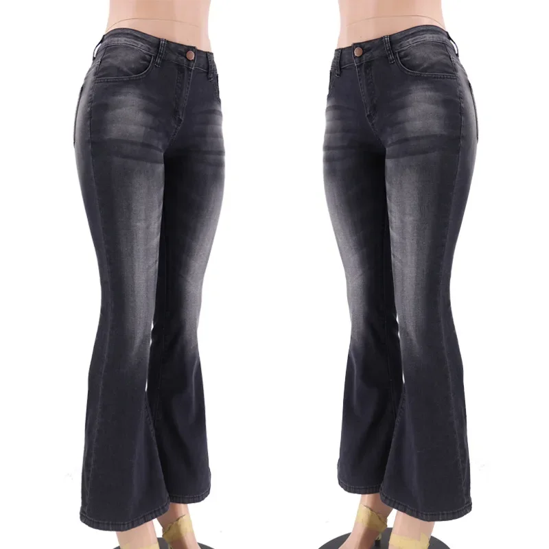 High Waist Flared Jeans Tight Micro Flared Pants Denim High Waist Jeans Women's Fashion Cotton Stretchy Autumn Ladies Jeans