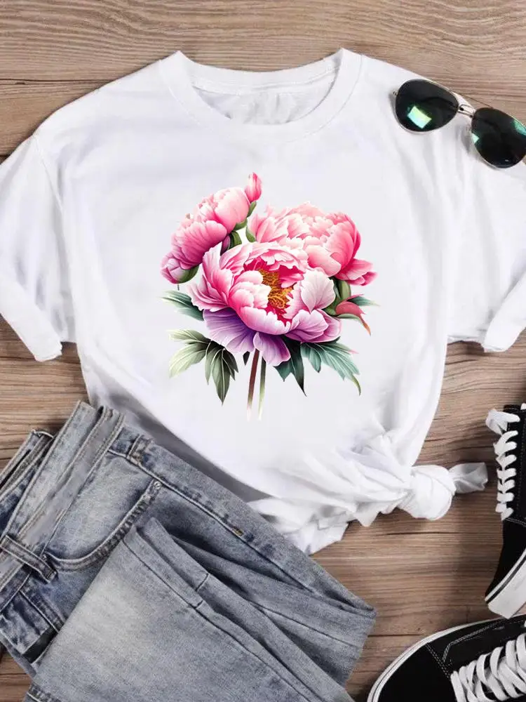 

watercolor floral cute Women Shirt Stylish Tee Graphic T Top Print Short Sleeve T-shirts Fashion Lady Female T-Shirt
