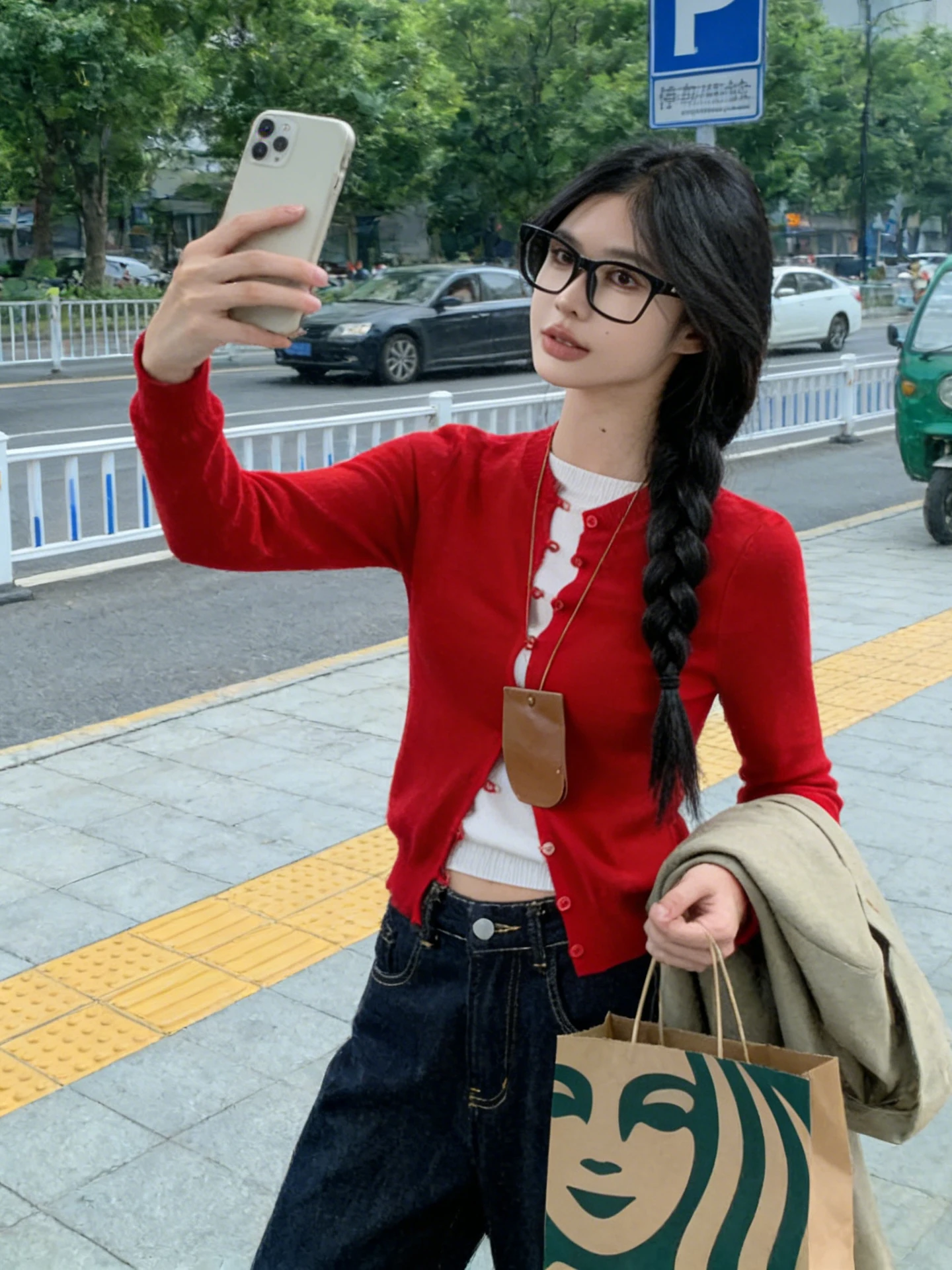 

Red Short Loose Long Sleeve Knitted Cardigan Women's Spring Fashion Sweet Style Bottoming Shirt Slimming Top Citywalk