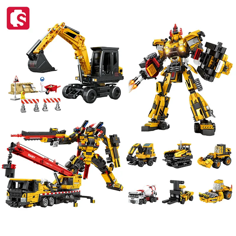 SEMBO Engineering Vehicle Transforming Mech Robot Assemblage Building Blocks MOC Excavator, Truck Models Car Toys for Boys Gifts