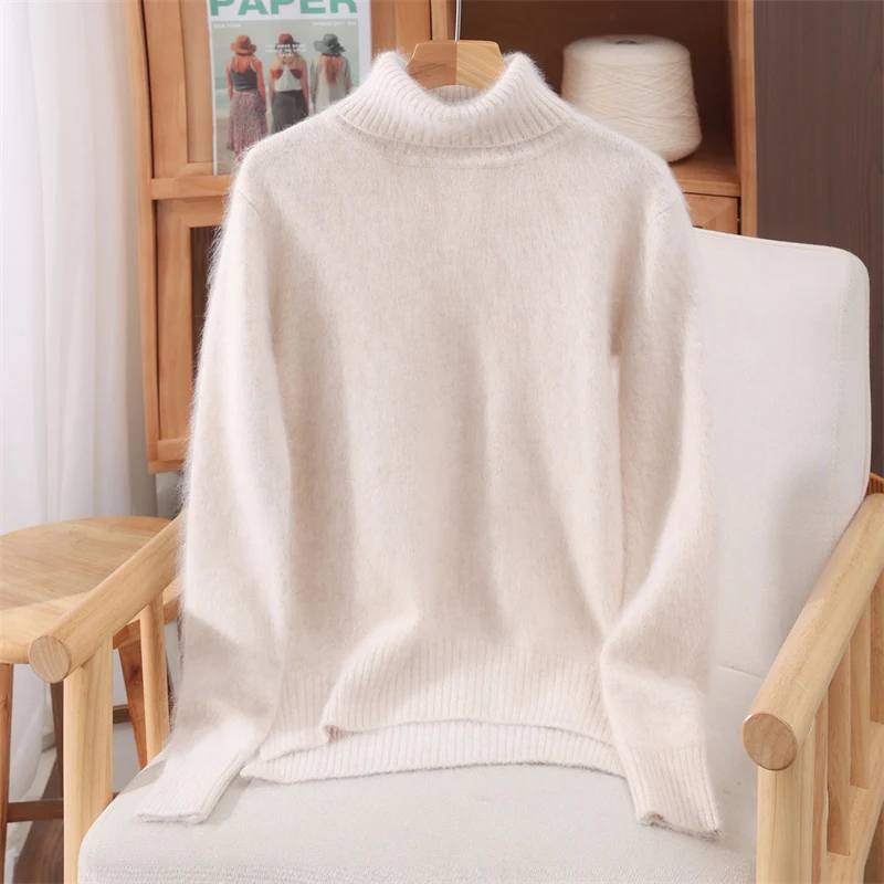 2025Newฤดูใบไม้ร่วงฤดูหนาวผู้หญิงMink Cashmereเสื้อกันหนาวเต่าคอPullover Basicสบายๆด้านล่างอบอุ่นเสื้อผ้า 100% Mink Cashmere