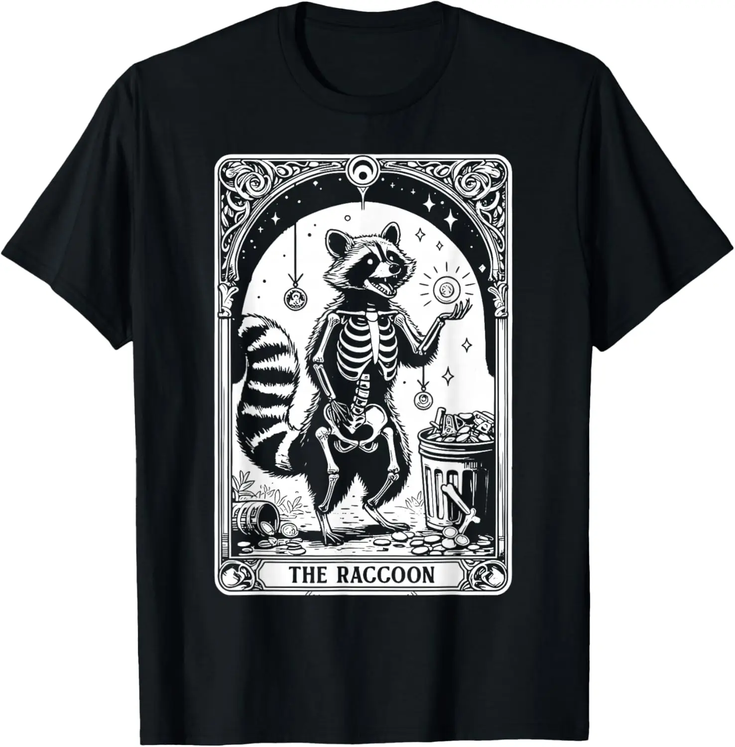 Vintage Racoon Skeleton Tarot Card Trash Panda Astrology T-Shirt 100% Cotton Trendy Y2K Short-Sleeve Tee-Soft, Quick-Drying,