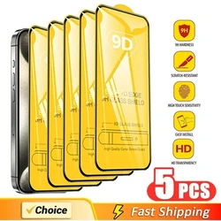 5Pcs 9D Protective Glass For iPhone 15 13 12 11 14 Pro Max Mini 8 Plus Screen Protector For iPhone 16 XS MAX XR X Tempered Glass