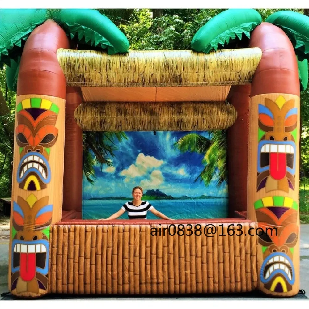 Outdoor Inflatable Tiki Bar with Palm Tree,Inflatable Beach Bar Tent Serving Food Concession Stand for Backyard Party Event