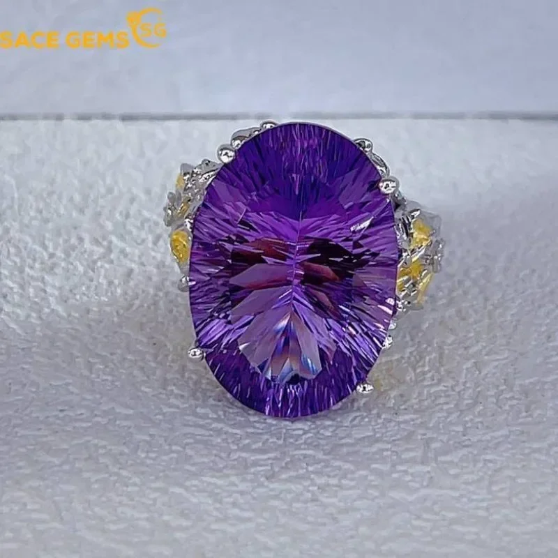 

SACE GEMS Fashion Resizable 16*23MM Natual Amethyst Rings for Women 925Sterling Silver Wedding Party Fine Jewelry Festival Gift